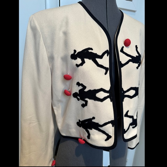 VINTAGE 1990s MOSCHINO CHEAP & CHIC CREAM OLIVE OYL CROPPED JACKET RED BALLS 8 - Picture 2 of 8